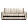 Dwuosobowa sofa beżowo-brązowa w czarne paski, tapicerowana tkaniną, 160 x 85 x 88 cm