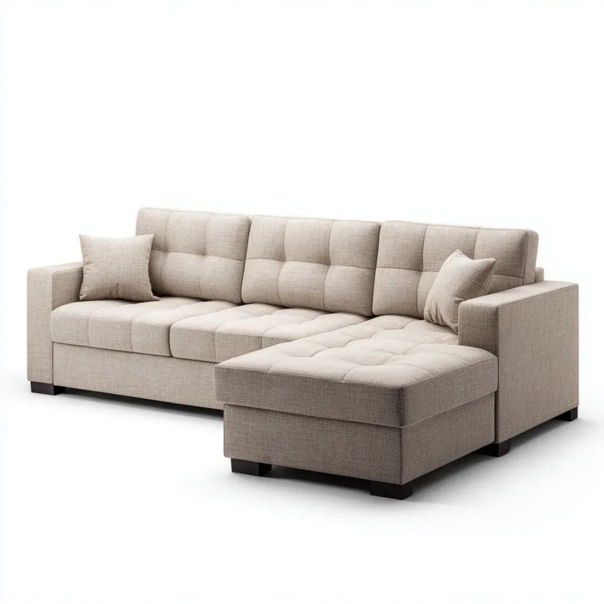 Beżowa sofa narożna z tapicerką poliestrową w kształcie L, 260 × 160 × 85 cm