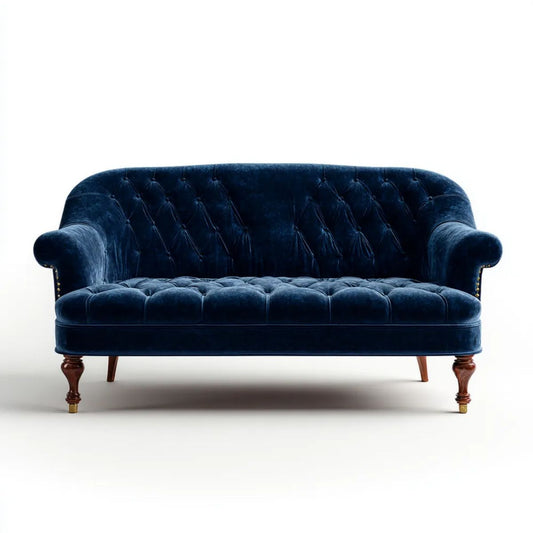 Dwuosobowa sofa Chesterfield z aksamitu, granatowa, 170 × 85 × 78 cm