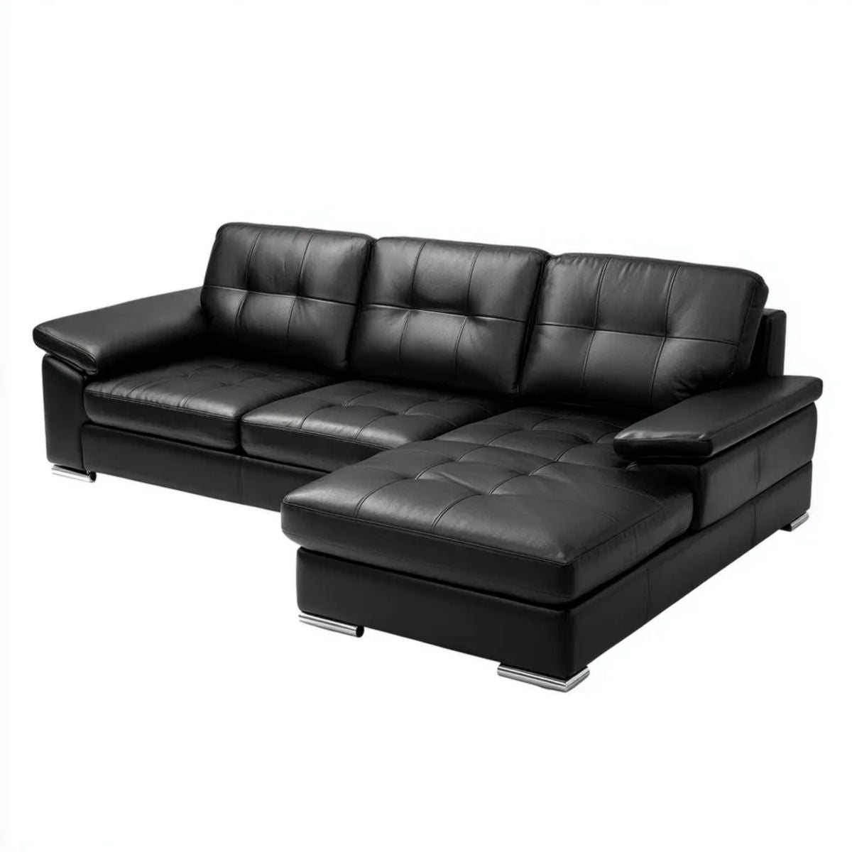 Czarna sofa narożna ze skóry PU z prawym szezlongiem 260 x 170 x 90 cm