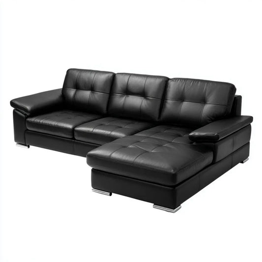 Czarna sofa narożna ze skóry PU z prawym szezlongiem 260 x 170 x 90 cm
