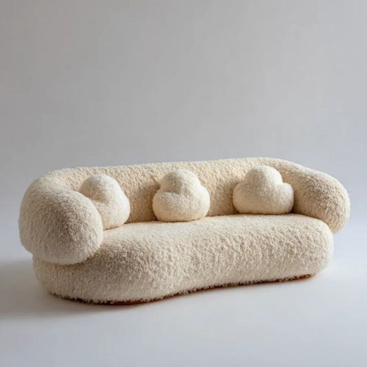 Dwuosobowa sofa kremowa z poliestru bouclé 170 x 95 x 75 cm z 3 poduszkami