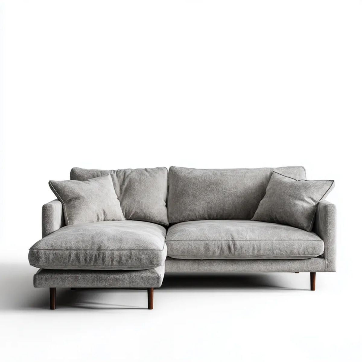 Szara sofa narożna z lewym szezlongiem, tapicerka poliestrowa, 230 x 150 x 85 cm
