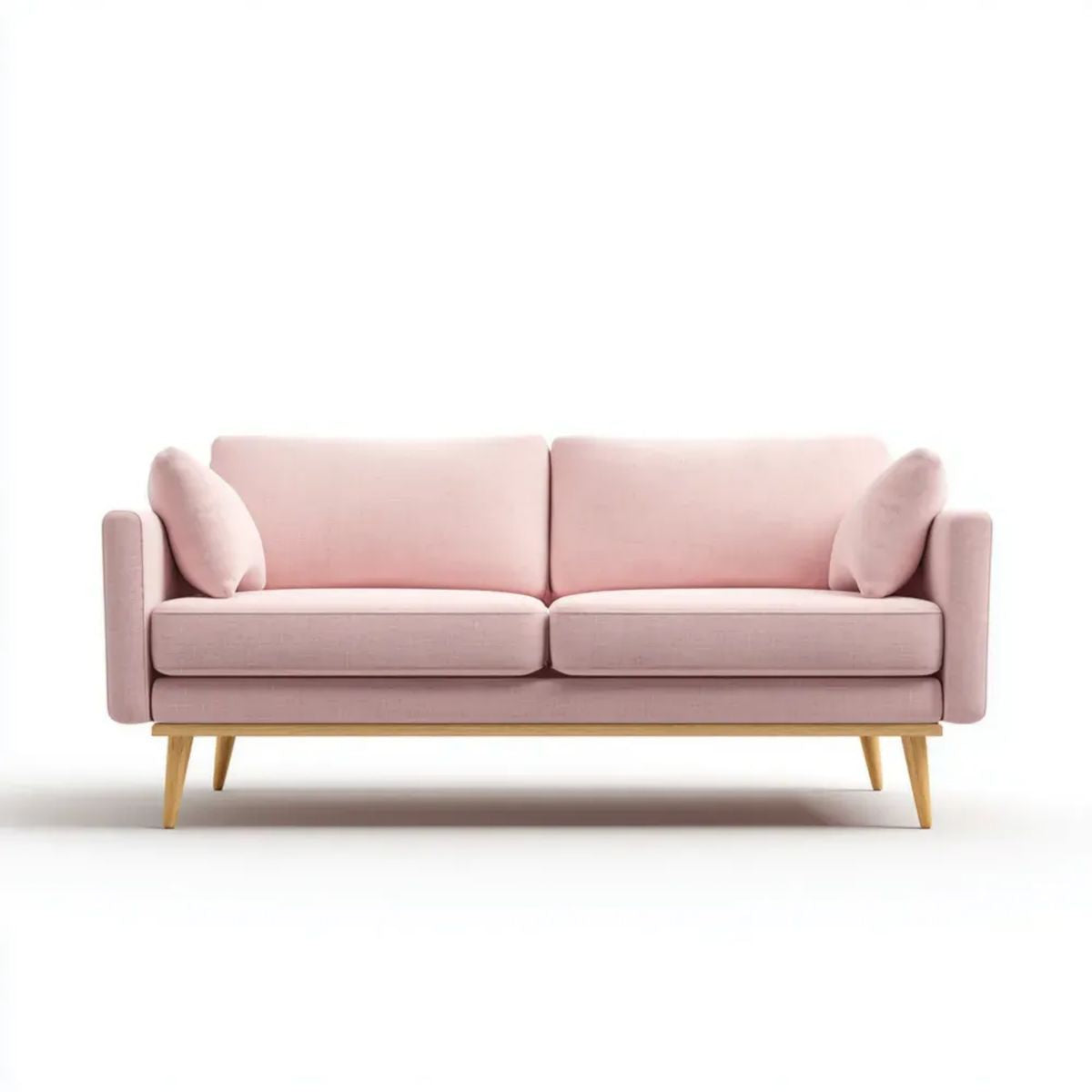 Różowa sofa 2-osobowa z poliestru na nogach z litego drewna bukowego, 180 x 82 x 84 cm