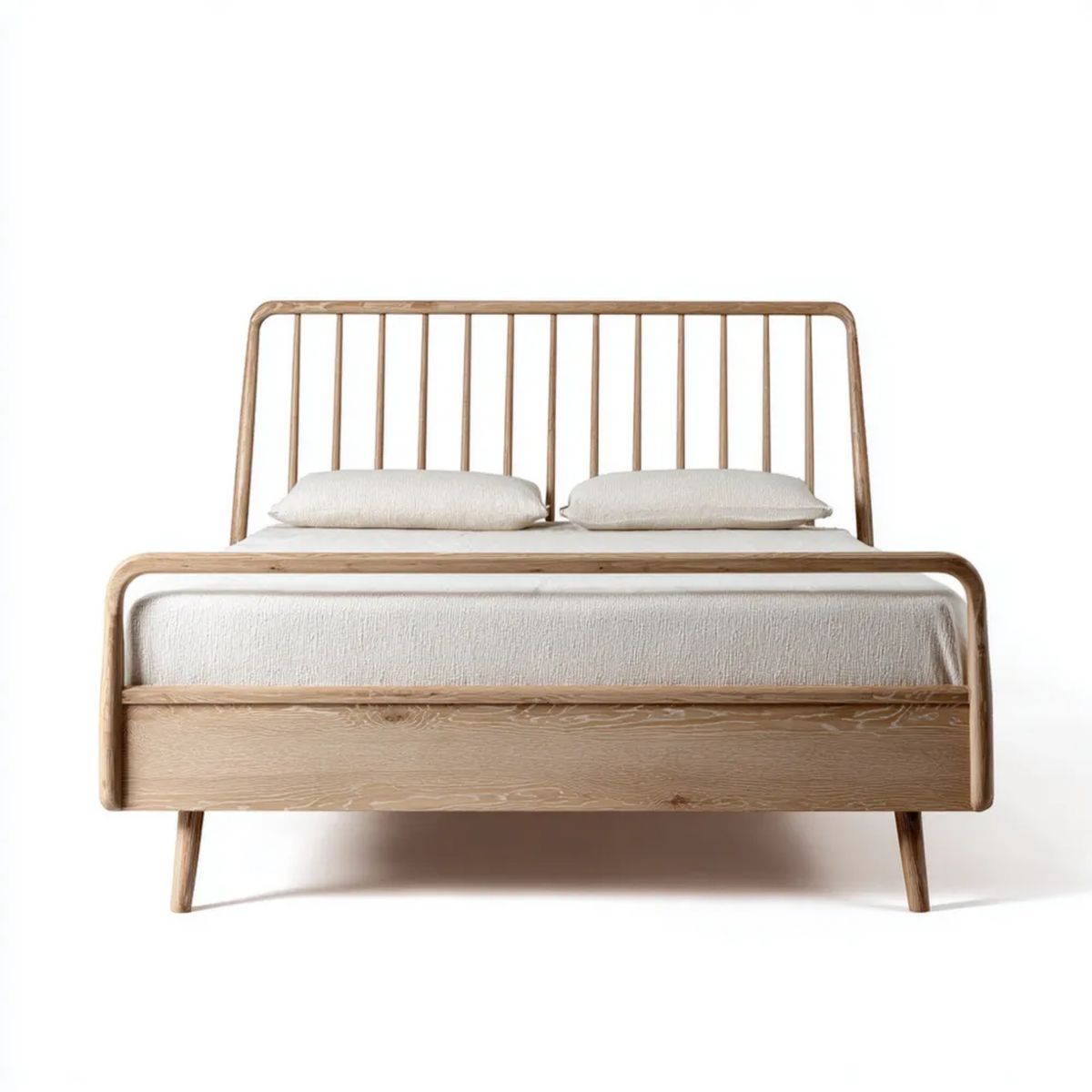 Drewniane łóżko dwuosobowe w kolorze naturalnego dębu 160 x 200 cm ze szczebelkowym zagłówkiem