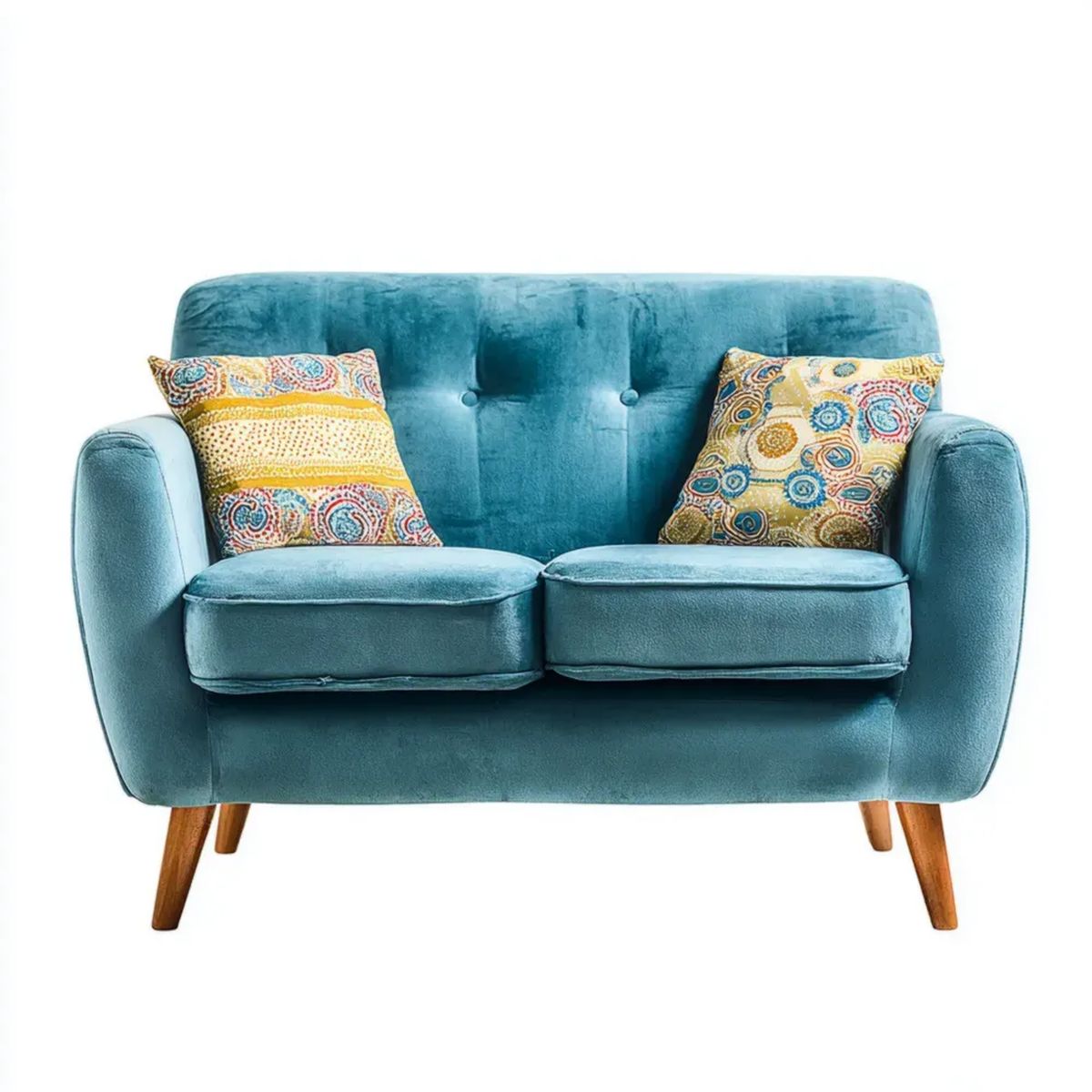 Turkusowa sofa dwuosobowa z weluru, 130 x 78 x 85 cm