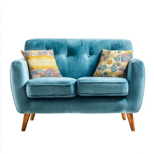 Turkusowa sofa dwuosobowa z weluru, 130 x 78 x 85 cm