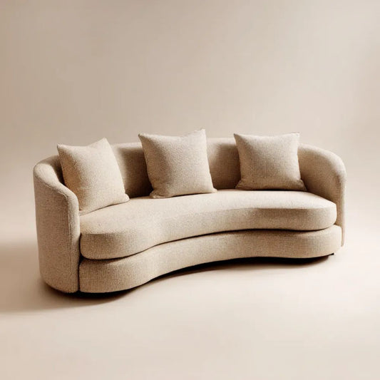 Kremowa sofa 3-osobowa z tkaniny boucle, owalna, 220 x 95 x 78 cm