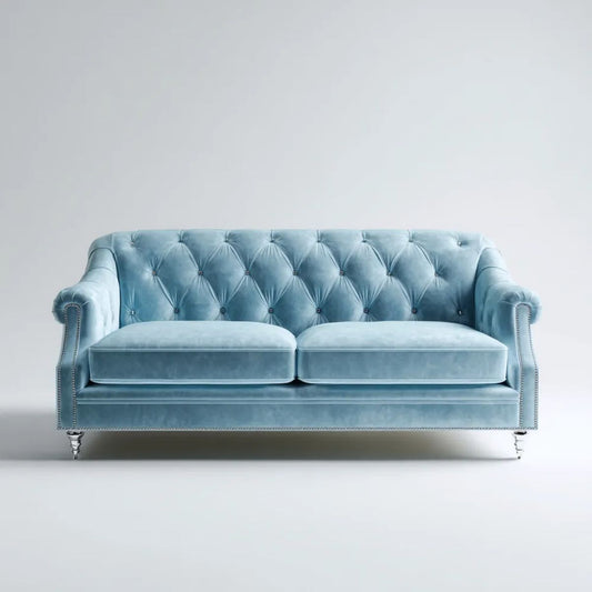 Dwuosobowa sofa aksamitna jasnoniebieska ze srebrnymi detalami 170 x 90 x 85 cm