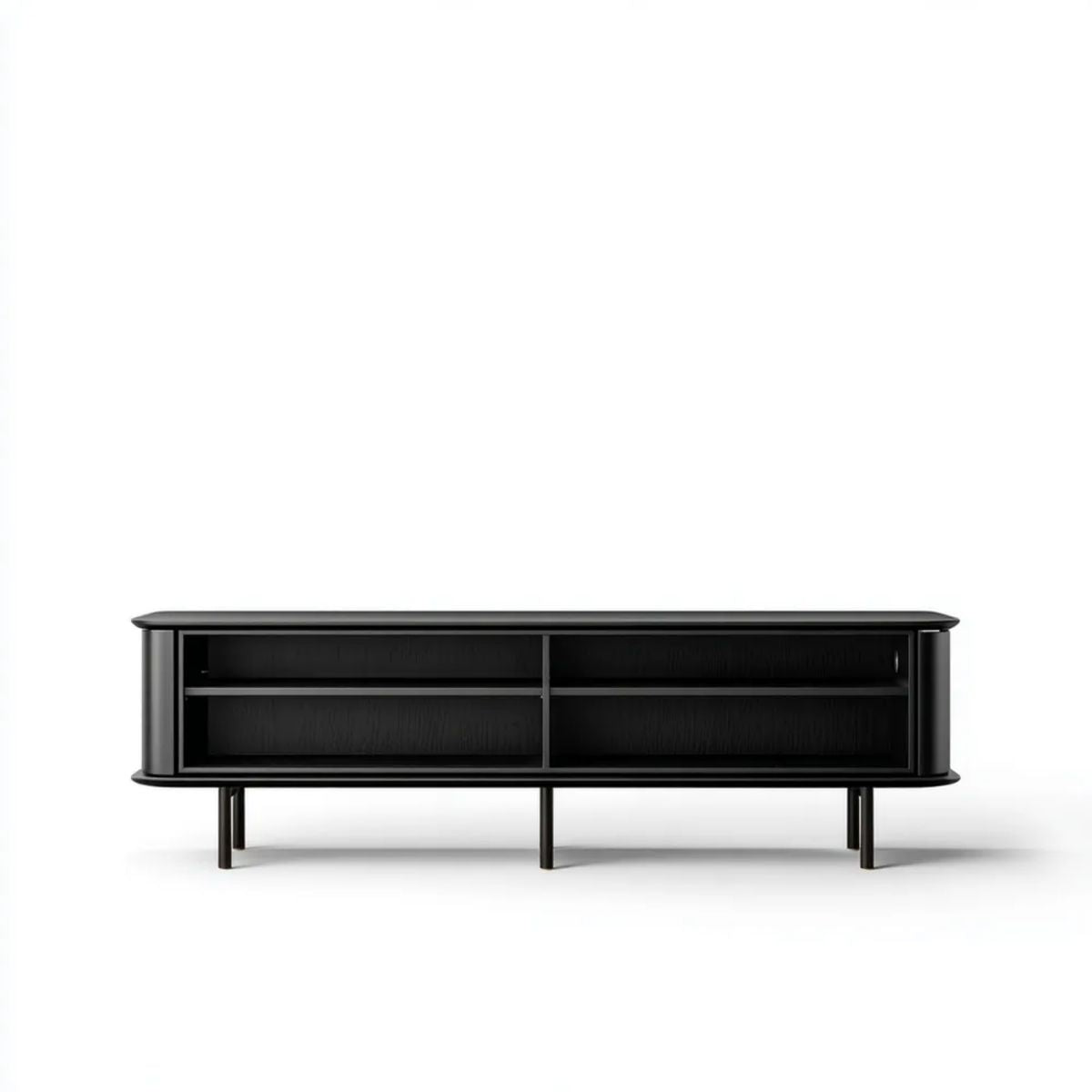 Czarna szafka RTV z płyty MDF i metalu, 180 x 40 x 55 cm