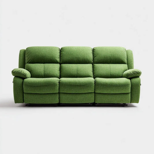 Zielona sofa 3-osobowa z funkcją relaks, tapicerka poliestrowa, 210 × 95 × 102 cm