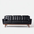 Trzyosobowa sofa z tapicerką PU i drewnianymi nogami, czarna/brązowa, 210 x 85 x 85 cm
