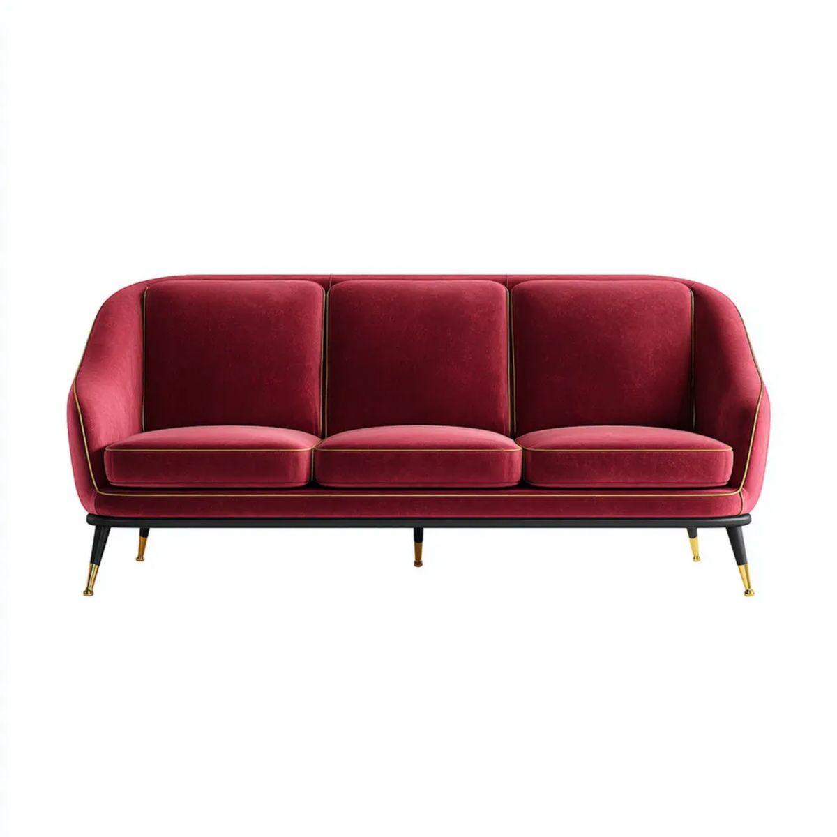 Trzyosobowa sofa z aksamitu poliestrowego, bordowa, 210 × 85 × 78 cm