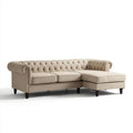 Beżowa sofa narożna Chesterfield z prawostronnym szezlongiem, tapicerowana poliestrem, 250 × 160 × 78 cm