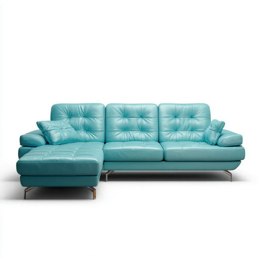 Turkusowa sofa narożna w kształcie L z lewym szezlongiem, tapicerka z ekoskóry, 270 x 160 x 88 cm