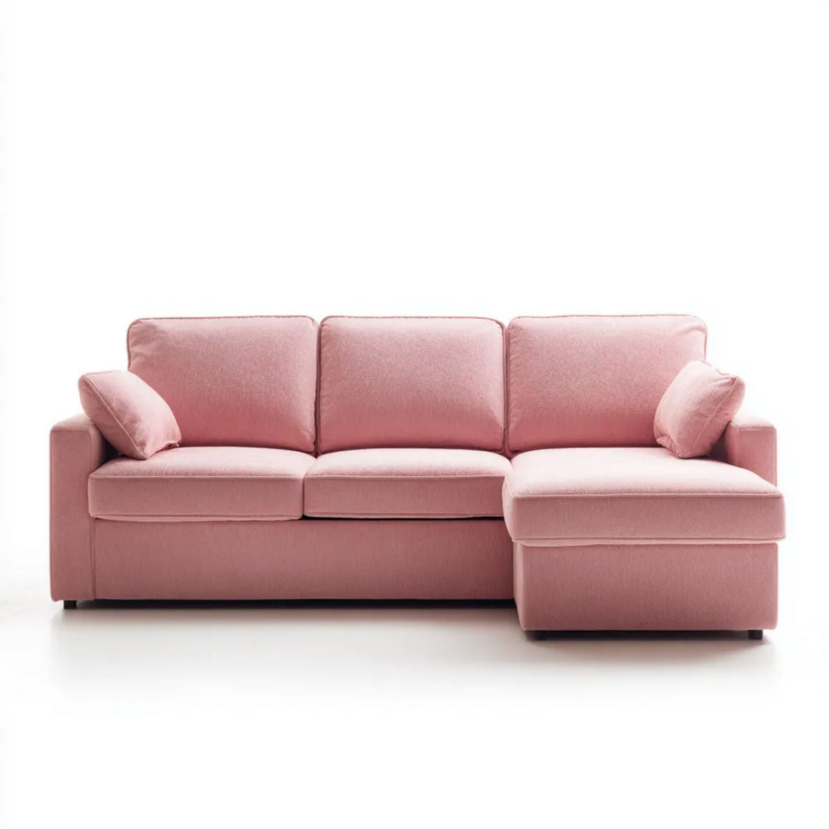 Różowa sofa narożna w kształcie L z prawostronnym szezlongiem, tapicerka poliestrowa, 230 × 150 × 85 cm