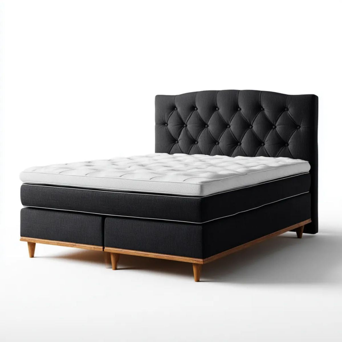 Dwuosobowe łóżko kontynentalne z tkaniny poliestrowej 160 × 200 cm z materacem, czarne