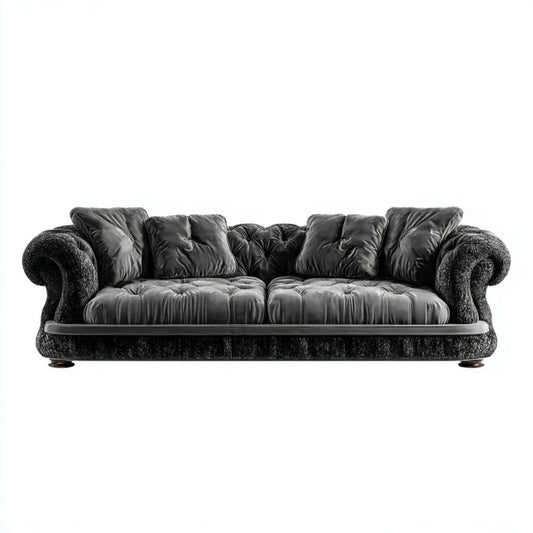 Sofa trzyosobowa czarna z tapicerką PU i poliestru, 220 x 95 x 85 cm