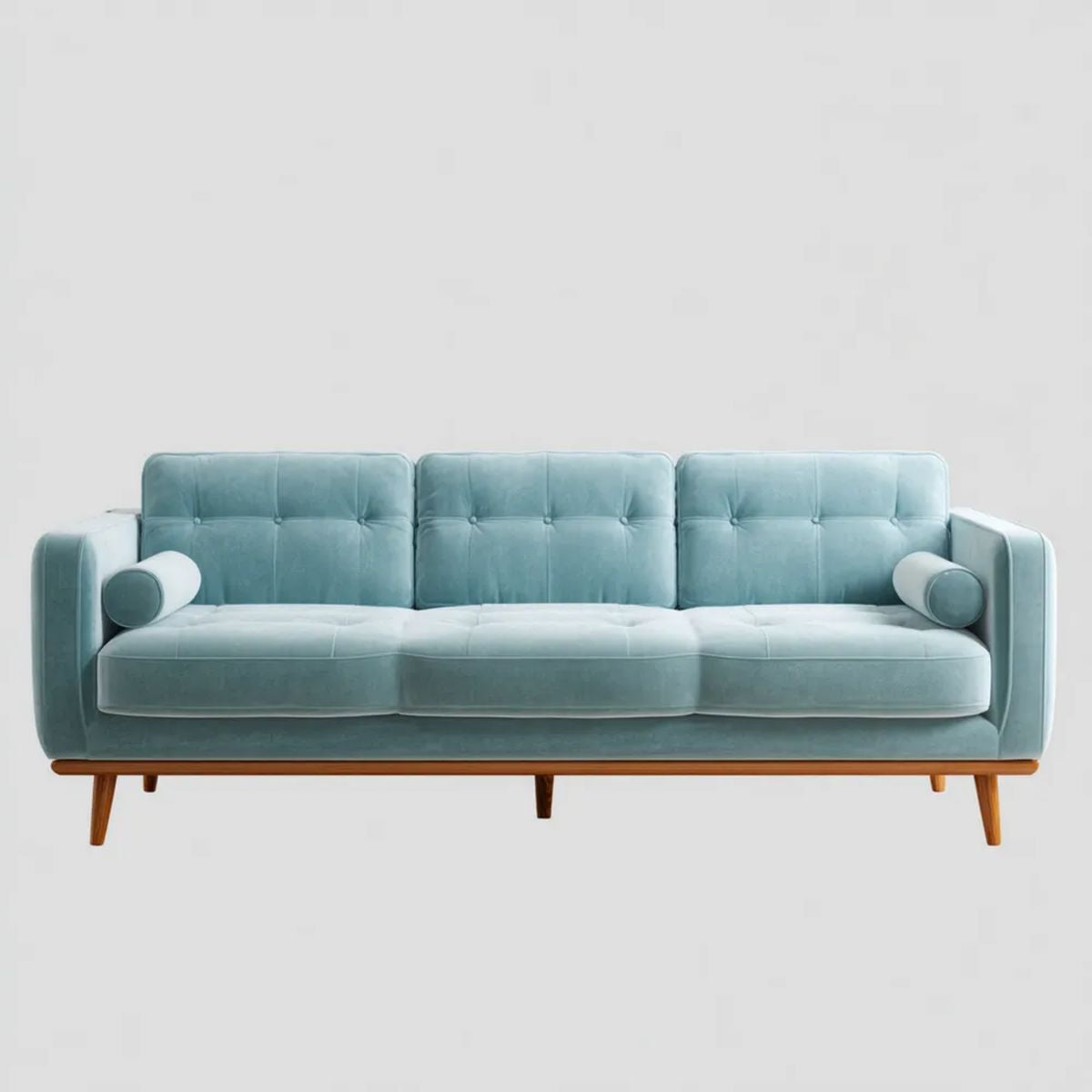 Trzyosobowa sofa aksamitna turkusowa z drewnianymi nogami, 210 x 86 x 86 cm