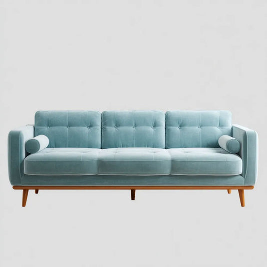 Trzyosobowa sofa aksamitna turkusowa z drewnianymi nogami, 210 x 86 x 86 cm