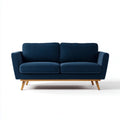 Granatowa sofa dwuosobowa z tapicerką poliestrową i nogami z litego drewna, 160 × 85 × 84 cm