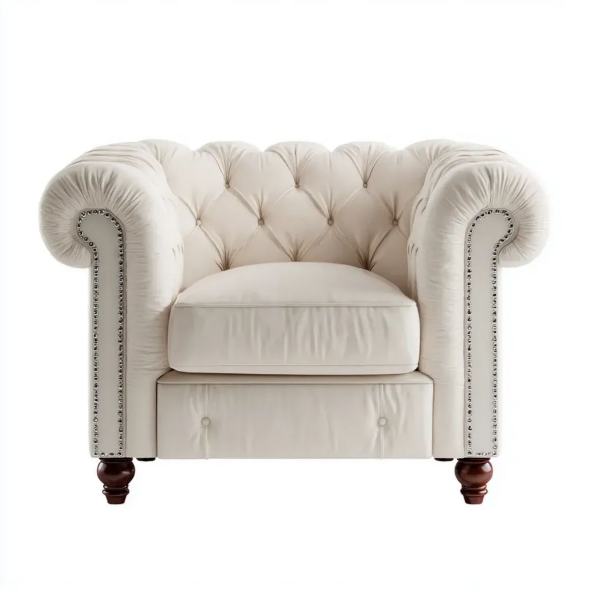 Fotel wypoczynkowy Chesterfield z aksamitu, kremowy, 112 x 95 x 78 cm