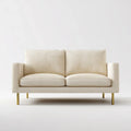 Dwuosobowa sofa kremowa z poliestru ze złotymi metalowymi nogami, 160 x 85 x 82 cm