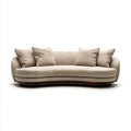 Beżowa zaokrąglona sofa 3-osobowa z tapicerką poliestrową, 230 x 95 x 78 cm